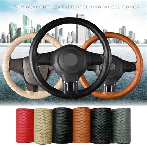 Genuine Leather Steering Wheel Cover 38cm Diameter Universal Car