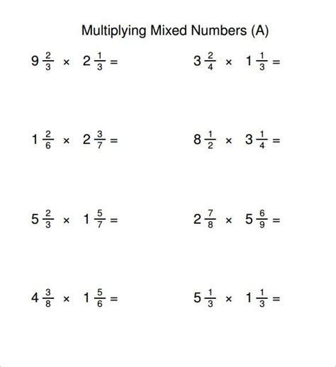 Multiplying Fractions With Mixed Numbers Worksheets