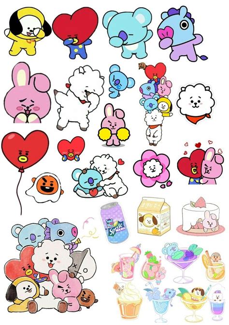 bts bt21 printable cute stickers seni buku kartu lucu