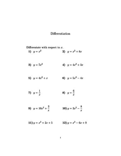 Differentiation Worksheet With Solutions Teaching Resources