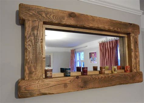 Chunky Rustic Reclaimed Wooden Mirror Tea Light Shelf Wall Furniture Storage Home Decor Rustic