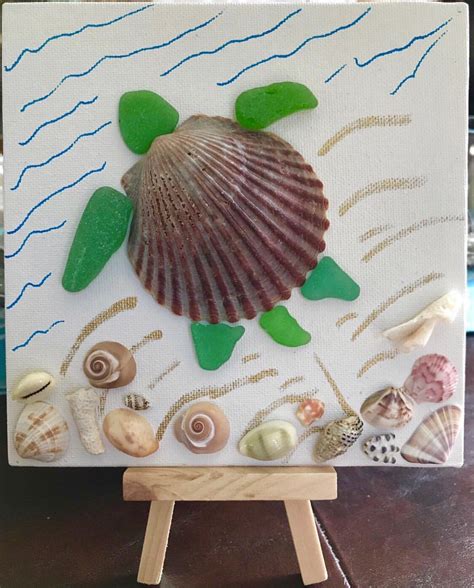 Sea Glass Sea Turtle On Canvas With Easel Mosaic Art Coastal Etsy In