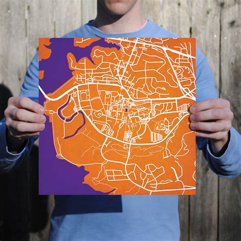Map of the clemson university campus in south carolina. Clemson University Campus Map Art - City Prints