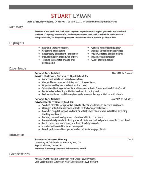 Best Personal Care Assistant Resume Example Livecareer