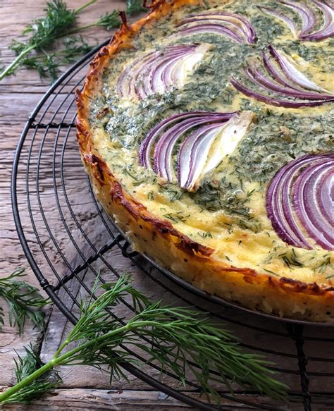 Goat Cheese And Dill Quiche With Hash Brown Crust The