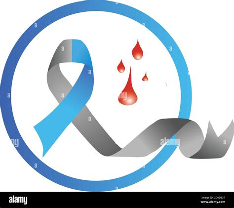 Blue And Grey Color Ribbon Inside Blue Circle With Red Blood Drops