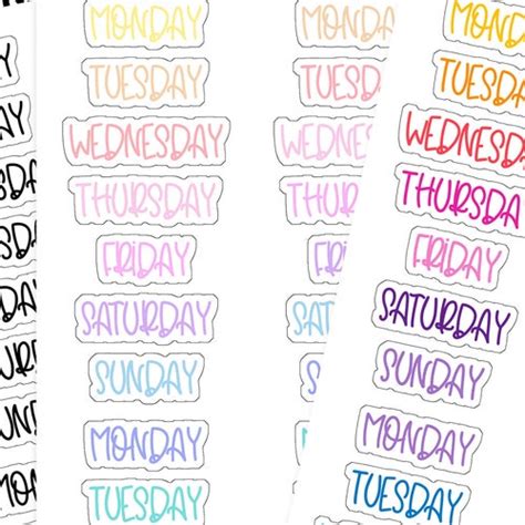 Hand Lettering Days Of The Week Stickers Weekday Stickers Etsy Uk