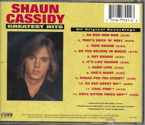 Shaun Cassidy Greatest Hits 1992 Curb Usa Cd D2 77551 Original Recordings Ebay