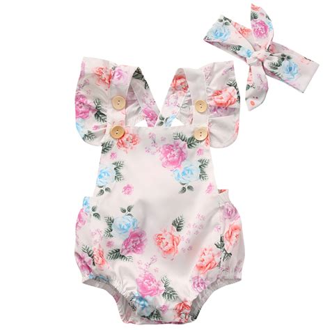 Floral Baby Romper Clothes Set 2017 Summer Newborn Baby Girl Ruffled
