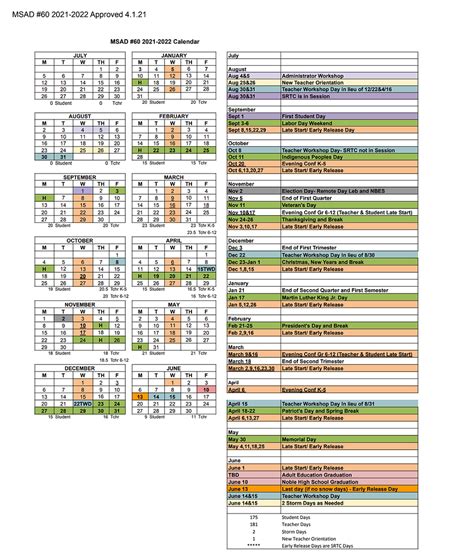 2021 2022 Approved School Calendar