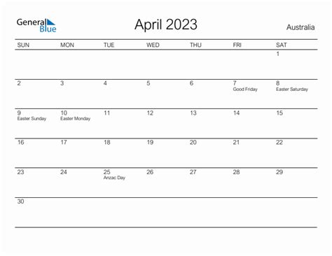 April 2023 Calendar With Australia Holidays