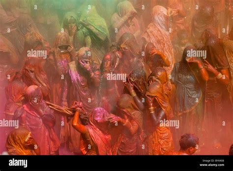 Holi Festival At A Temple Nr Mathura Uttar Pradesh India Stock Photo