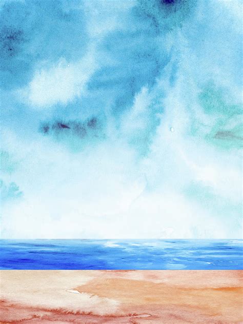 Ocean And Blue Sky Watercolor I Painting By Naxart Studio Fine Art