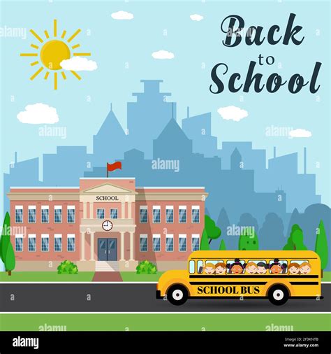 School Building And Bus Stock Vector Image And Art Alamy