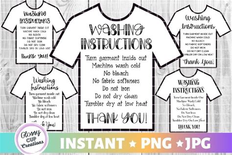 T Shirt Care Card Pack Png Print And Cut 5 Pack