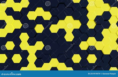 3d Illustration Yellow And Black Geometric Hexagonal Abstract