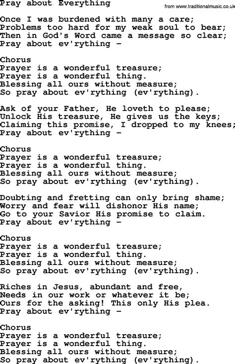Baptist Hymnal Christian Song Pray About Everything Lyrics With Pdf