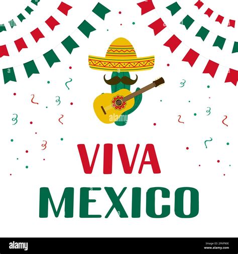 Viva México Letras Con Sombrero Cactus Y Guitarra Aisladas Sobre
