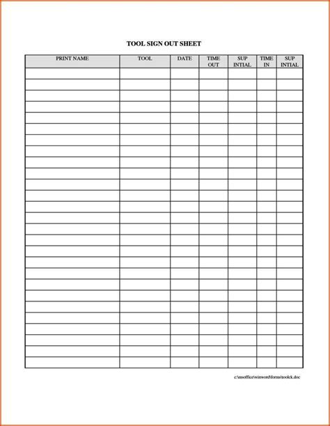 Inventory Sign Out Sheet Template Excel