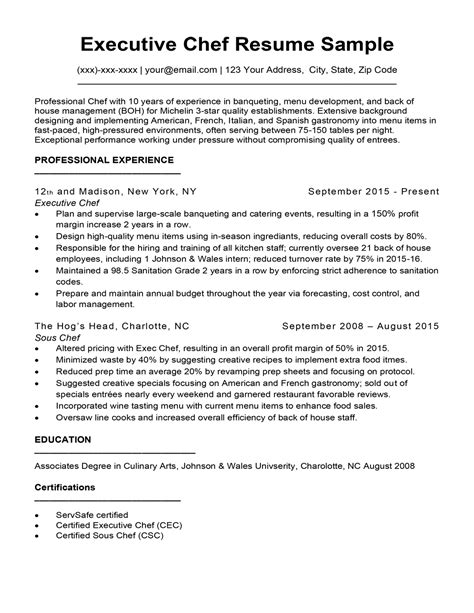 Chef Resume Examples