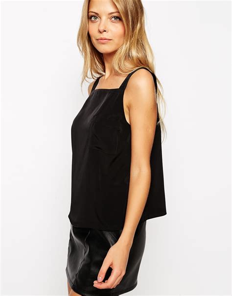 Asos Thick Strap High Neck Cami Top With Pocket Detail In Black Lyst