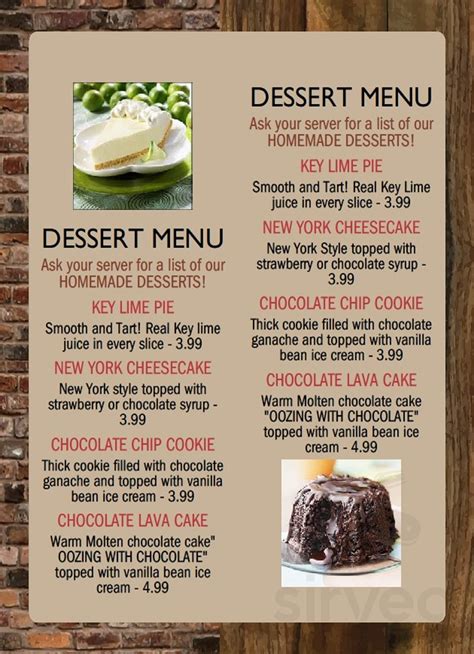 menu list for dessert