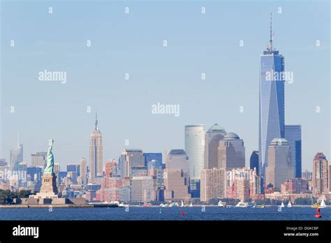 Statue Of Liberty Empire State Building And Freedom Tower Hi Res Stock