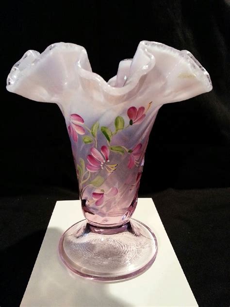 Pink Hand Painted Floral Fenton 100th Anniversary Vase Pink Flowers Pink Glass Vase Fenton