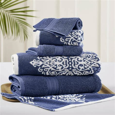 Modern Threads 6 Piece Bath Towel Set Reversible Yarn Dyed Jacquard