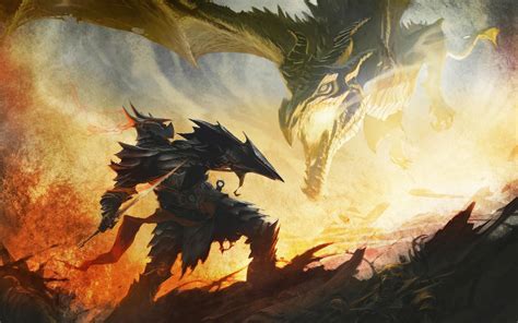 Wallpaper Battle Fire Armor Dragon Warrior The Elder Scrolls