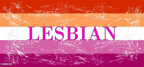 Blurred Fivestripe Lesbian Flag With Pink Lesbian Text In The Middle