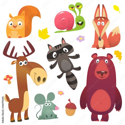Cartoon Forest Animal Characters Wild Cartoon Cute Animals Set Big