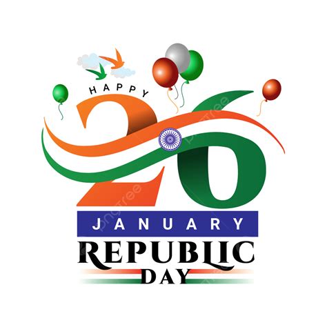 Happy Republic Day Greeting Wth 26 January Logo With Indian Flag 26