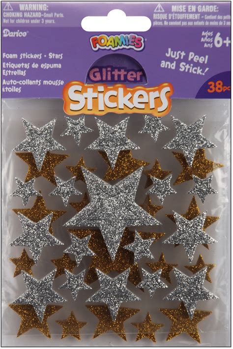 Foam Glitter Stickers 38pkg Stars Silver And Gold Ebay