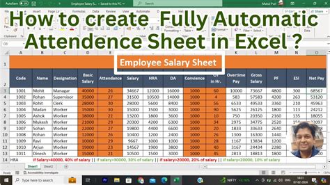 How To Make Salary Sheet In Excel Excel Tutorial Fully Automated