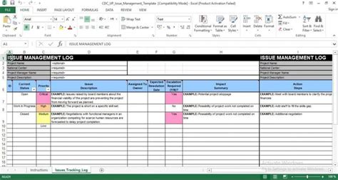 Editable Issue Management Excel Template Project Management Issues Log Template Example Excel