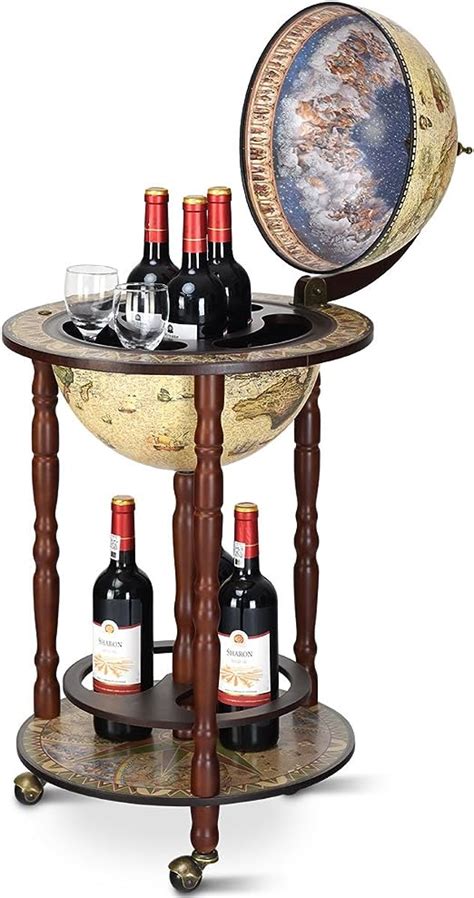 Goplus 17 Wood Globe Wine Bar Stand 16th Century Italian