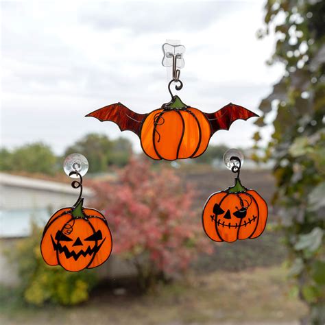 Halloween stained glass pumpkin set of creepy suncatchers
