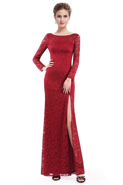 Women S Red Long Sleeve Lace Fitted Evening Party Dress 52 Ep08883bd