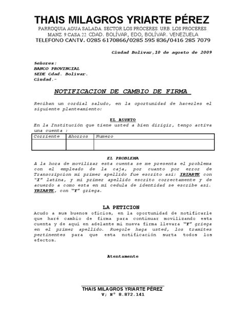 Formato Modelo Ejemplo Cambio De Firma En La Entidad Bancaria Blog