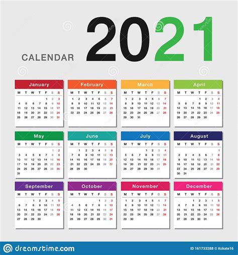 Our daily responsibilities increase as time goes by, so many things that we have to do within 1 day, within 1. Colorful Year 2021 Calendar Horizontal Vector Design ...
