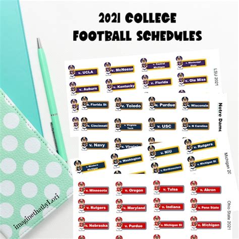 2021 College Football Team Football Schedules University Etsy
