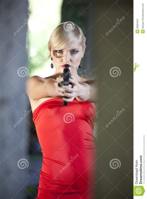 Retro Woman Aiming With Gun Stock Image Image Of Gangster Model
