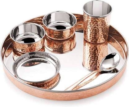 Stainless Steel Copper Indian Dinnerware Traditional Dinner Set Of