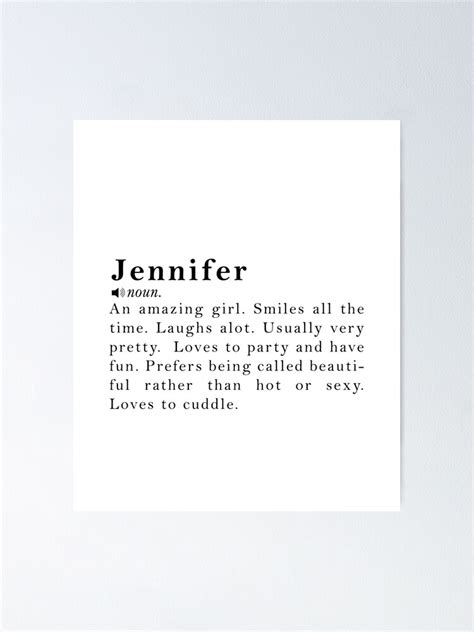 Jennifer Name Definition Meaning Poster For Sale By Peachyline