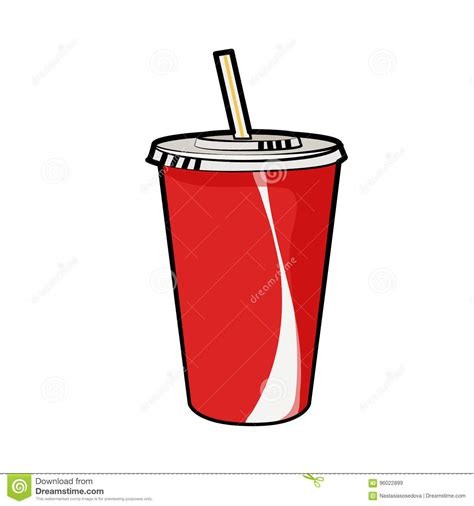 Isolated Vector Illustration Of Disposable Red Soda Cup With Straw