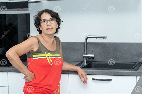Beautiful Mature Woman In The Kitchen Stock Image Image Of Cheerful