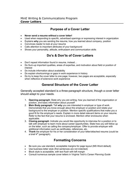 Purpose Of Cover Letter