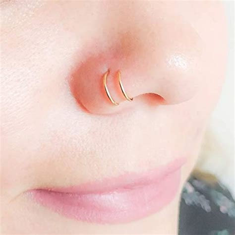 Double Hoop Nose Ring Single Pierced Gold Nose Ring Piercing Spiral Nose Ring Single Pierce