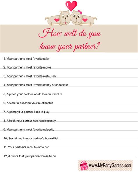 How Well Do You Know Your Partner Free Printable Game In 2022 Free